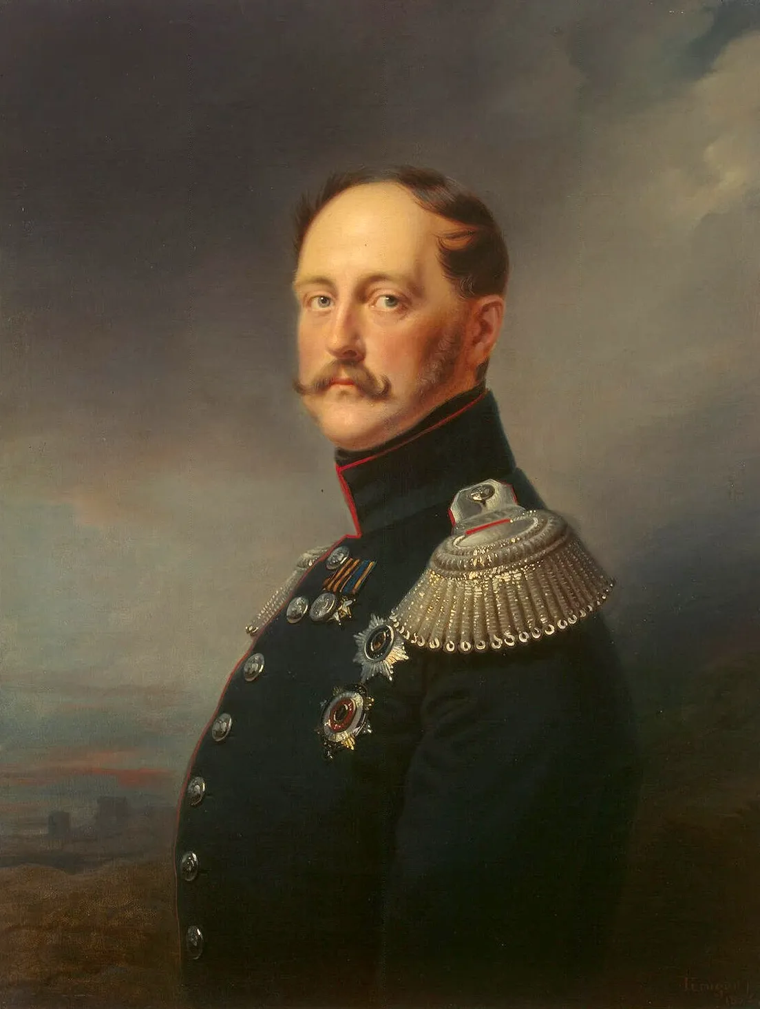 Nicholas I (portrait by Franz Krüger): the first coherent project of closure. It ended in the Crimean War.