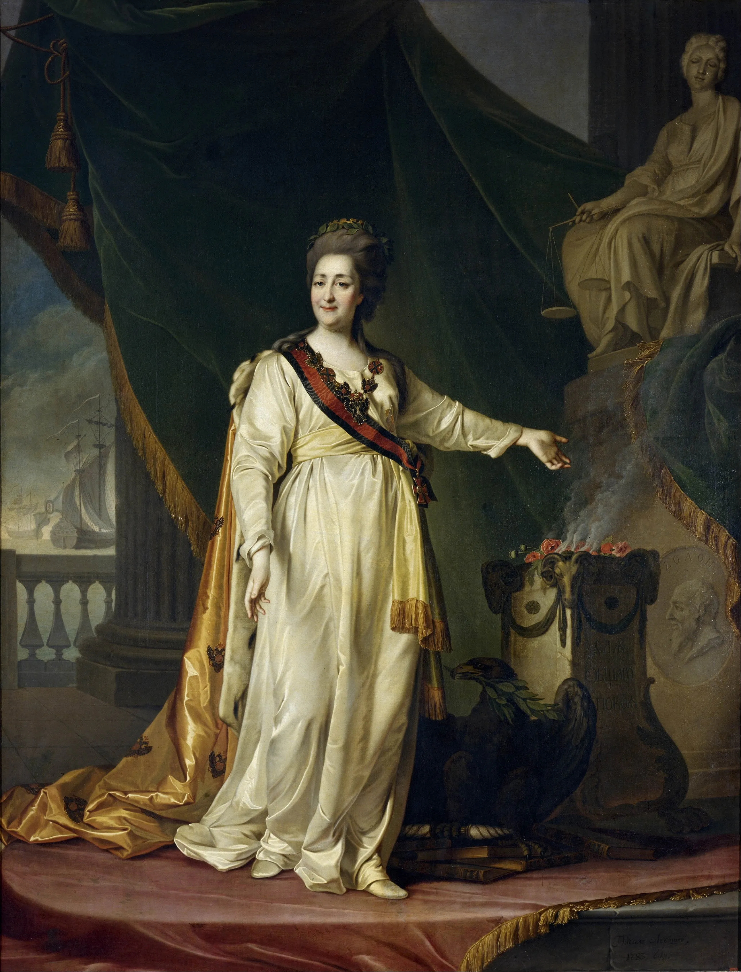 Dmitry Levitzky, Catherine II as Legislator (1783): the Nakaz, compiled from Montesquieu and Beccaria — the Enlightenment spoke to Russia from the height of the throne.